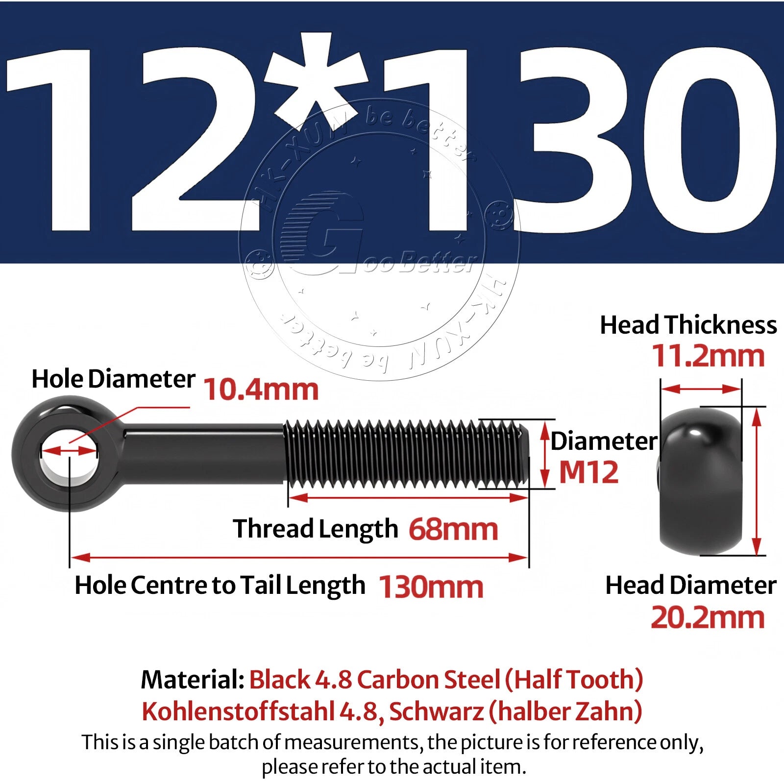 Eye Bolts Threaded Rings 4.8 Carbon Steel Catenary Wire Hanging Eyelet Screws