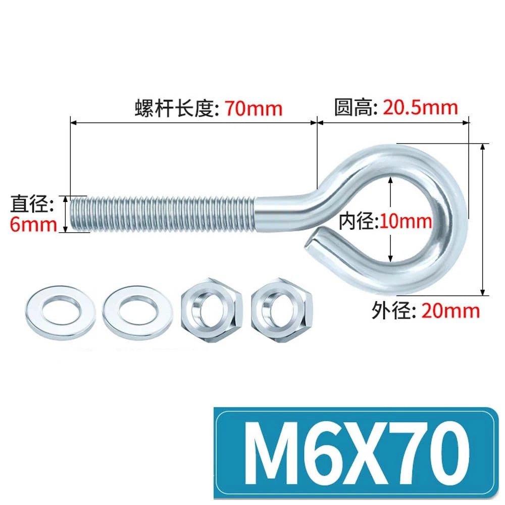 Galvanised Stainless Eye Screws Hooks Eye Bolts Closed Screws Threaded Rings Set