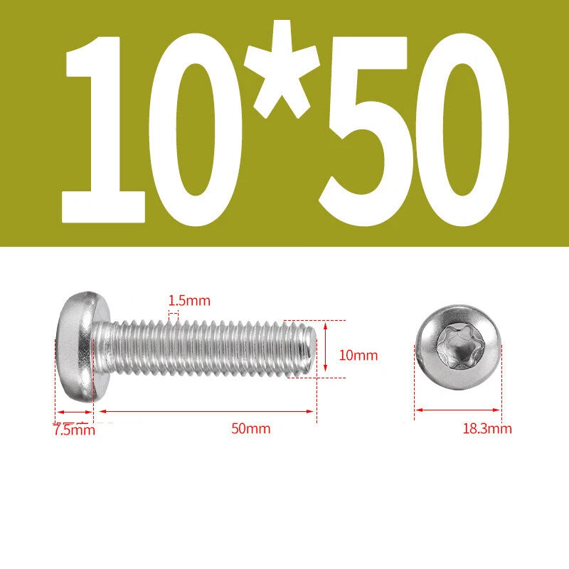 M6 M8 M10 A2 STAINLESS STEEL TORX PAN HEAD MACHINE SCREWS HEXOBULAR BOLTS