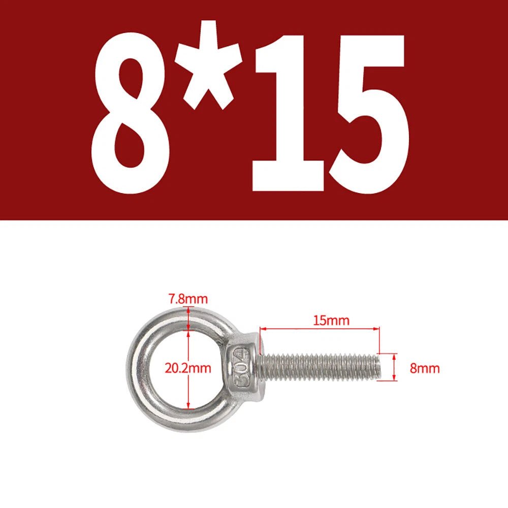 A2 Stainless Steel Lifting Eye Bolts DIN 580 — M3 M4 M5 M6 M8, 9mm–200mm - HomeDIYer