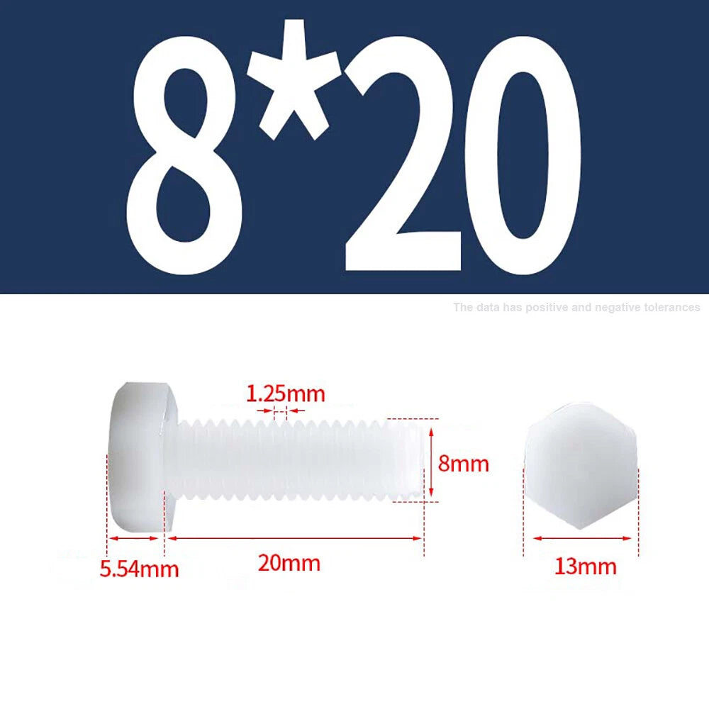 M3–M12 White Nylon Hex Bolts | Plastic Hexagon Head Machine Screws DIN 933