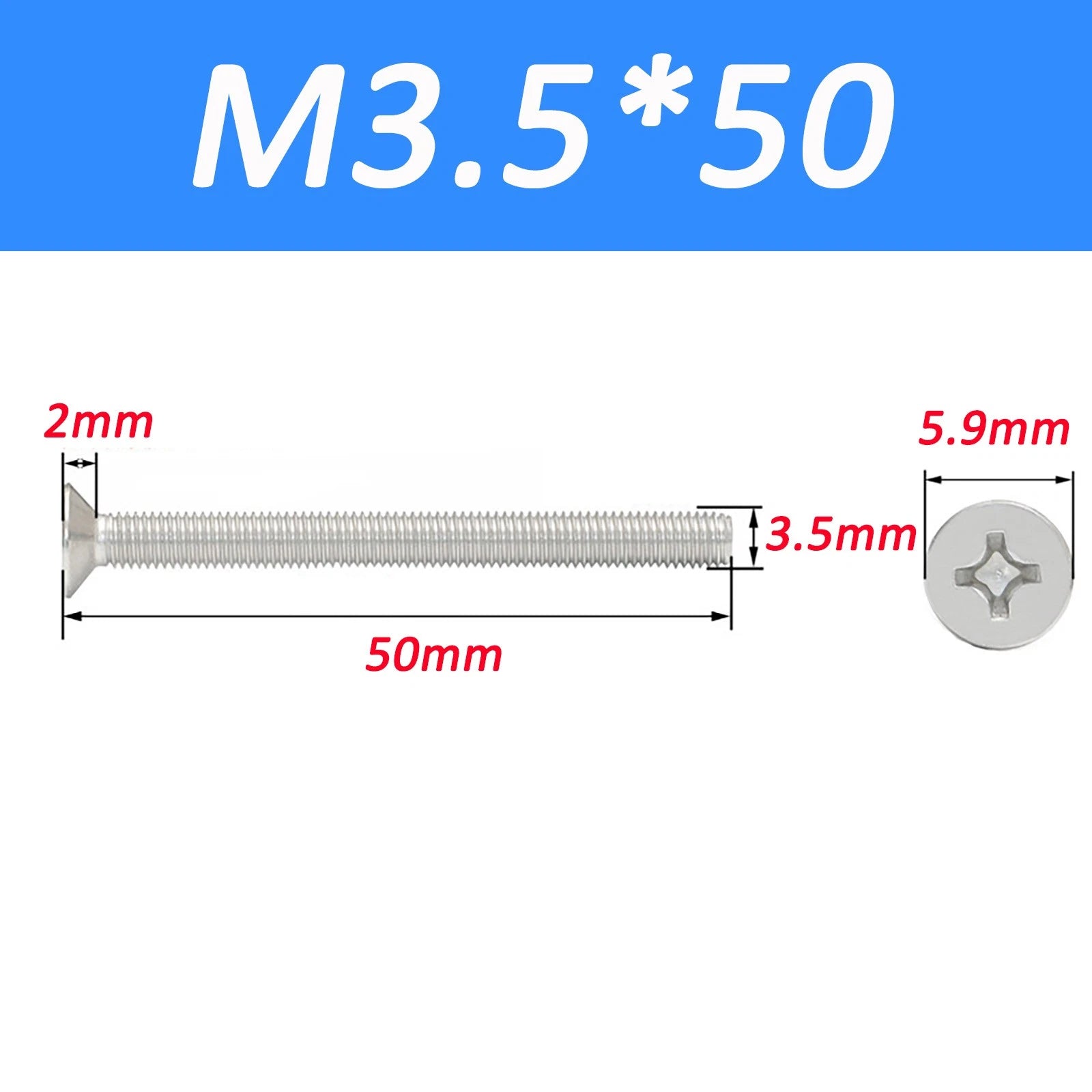 A2 Stainless Steel Countersunk Phillips Machine Screws DIN 965 — Extra Long M2–M12