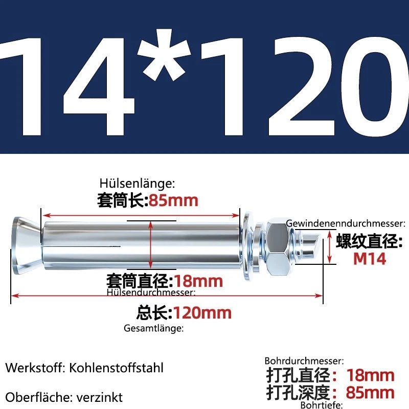 Sleeve Anchor Expansion Bolts for Concrete – Galvanised Carbon Steel M6 to M20 - HomeDIYer