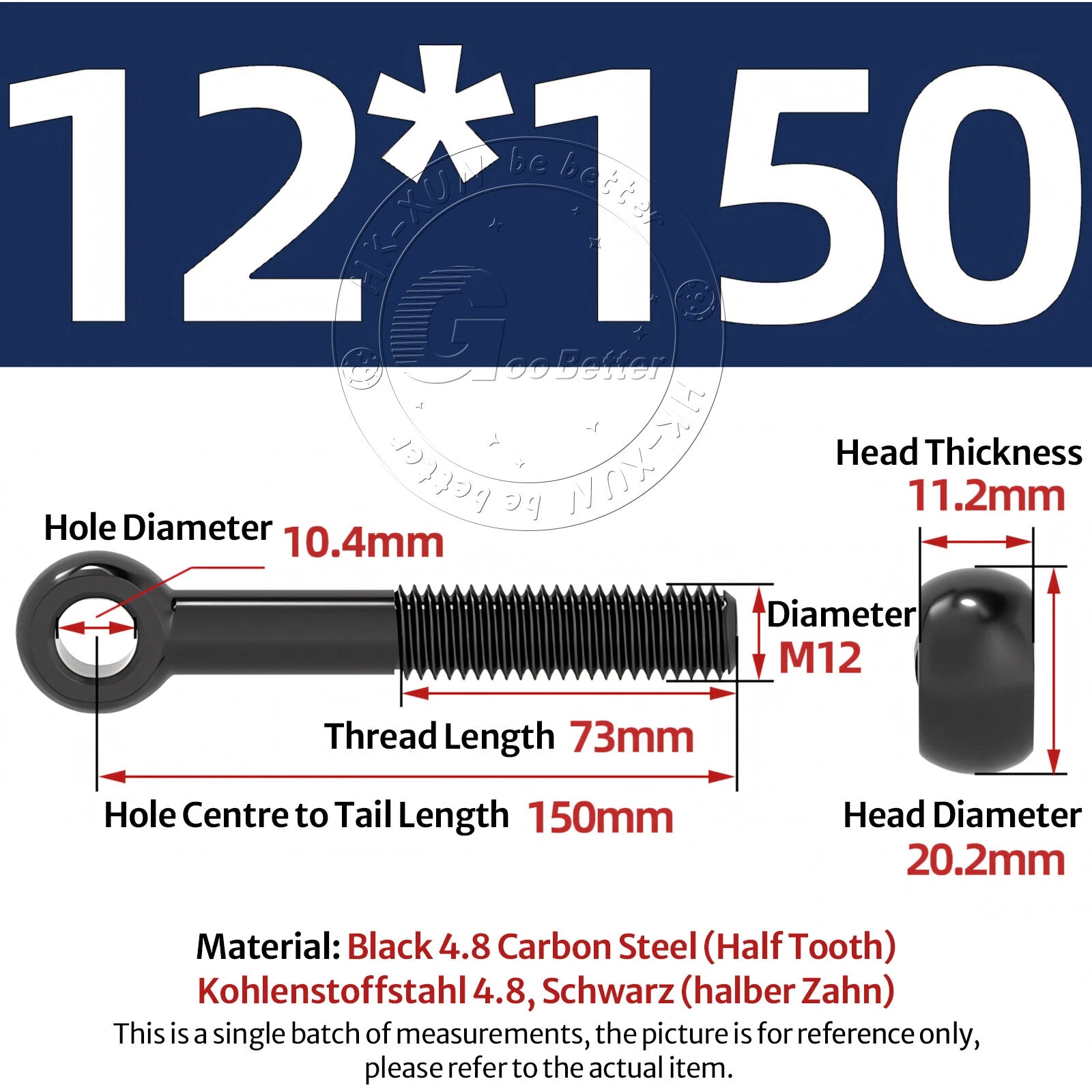 Eye Bolts Threaded Rings 4.8 Carbon Steel Catenary Wire Hanging Eyelet Screws