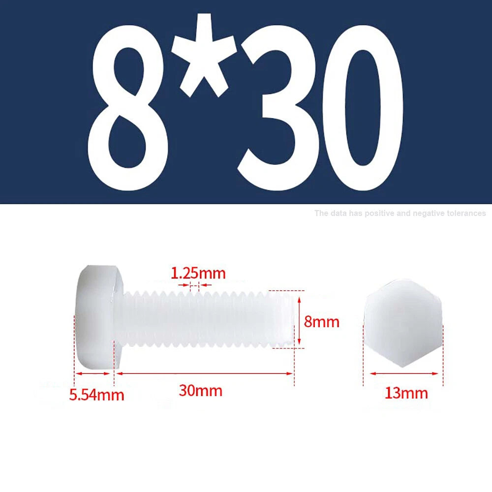 M3–M12 White Nylon Hex Bolts | Plastic Hexagon Head Machine Screws DIN 933