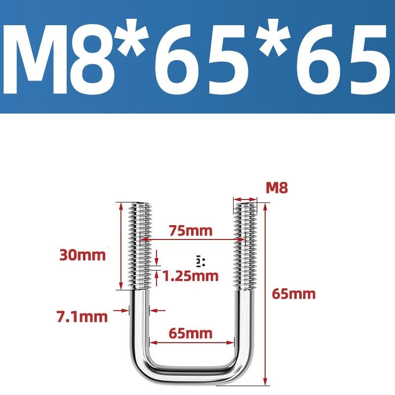 A2 304 Stainless Steel Square U - Bolt Clamp — M6 M8 M10 M12, Multiple Lengths - HomeDIYer