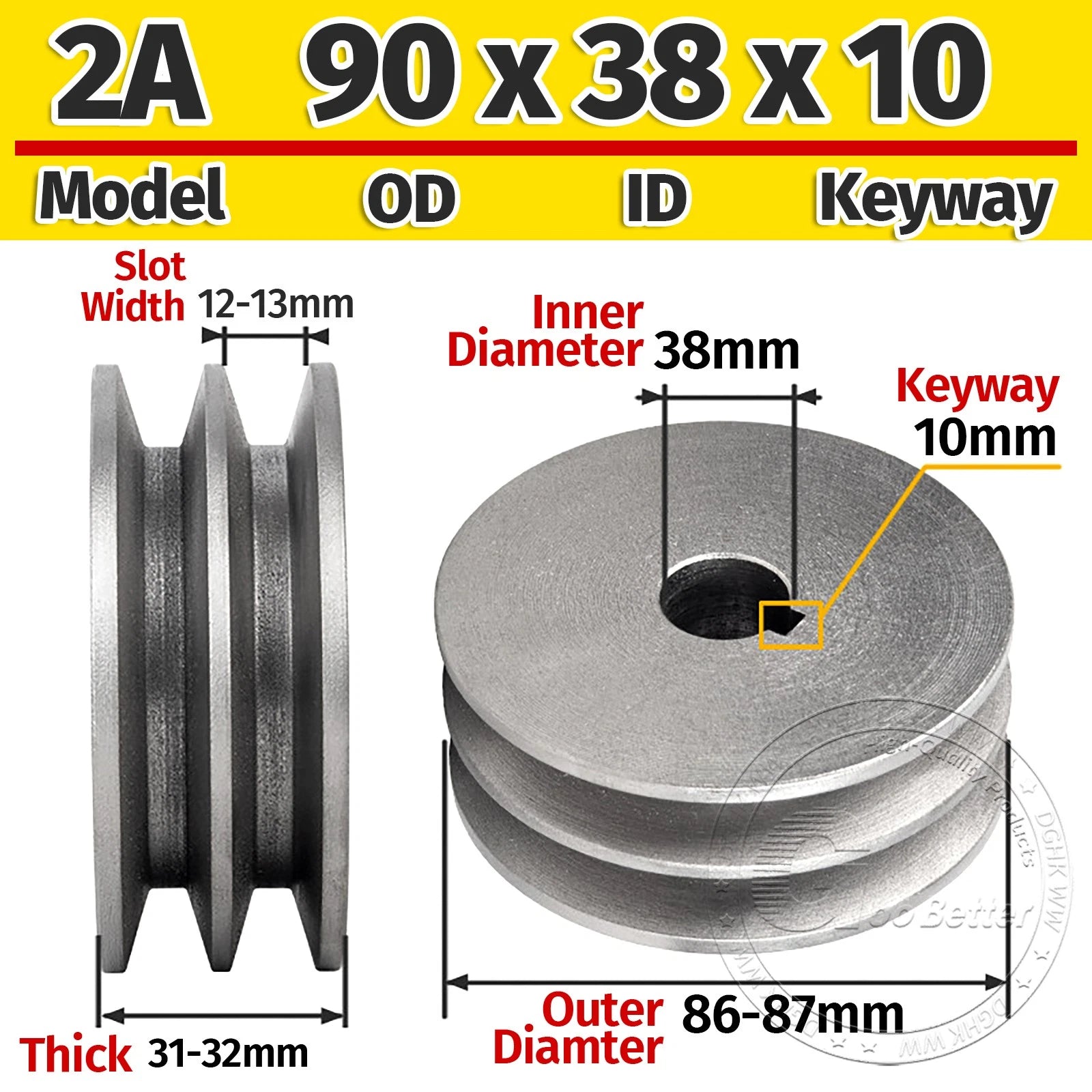 Cast Iron Drive Pulley Double Groove 2A Flat For A/V Belt Pulley OD 60mm-180mm