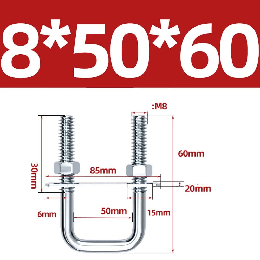Square U - Bolts with Plate and Nuts – M6 M8 M10 M12 Zinc Plated, Trailer & Pipe Clamp Fasteners - HomeDIYer