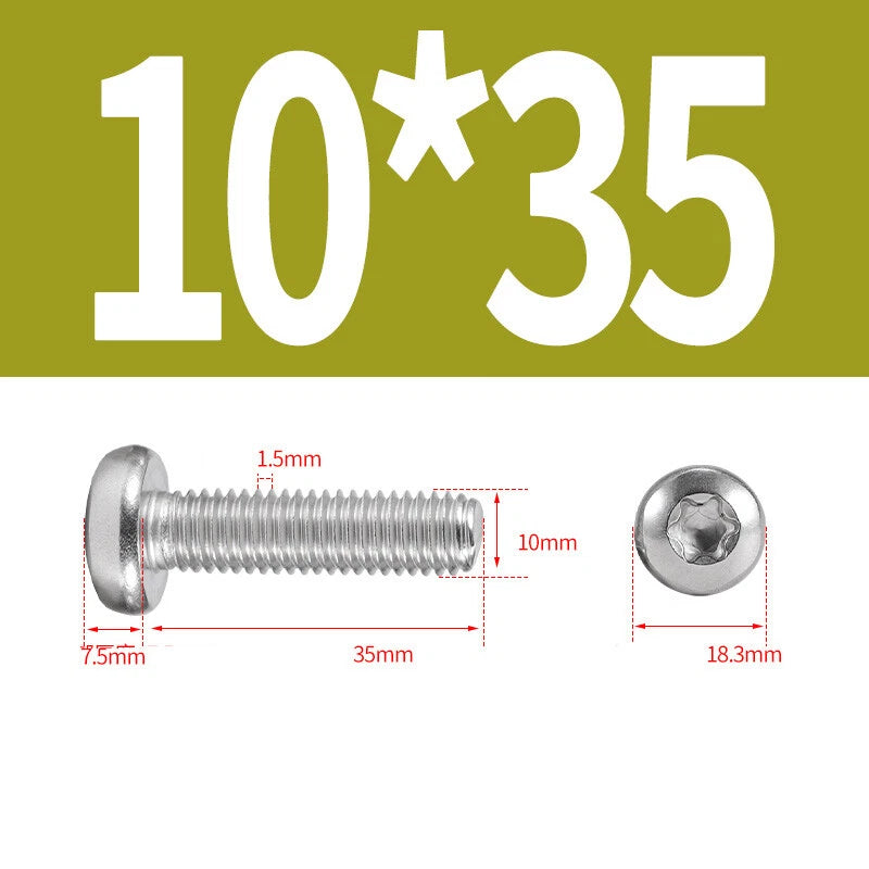 M6 M8 M10 A2 STAINLESS STEEL TORX PAN HEAD MACHINE SCREWS HEXOBULAR BOLTS