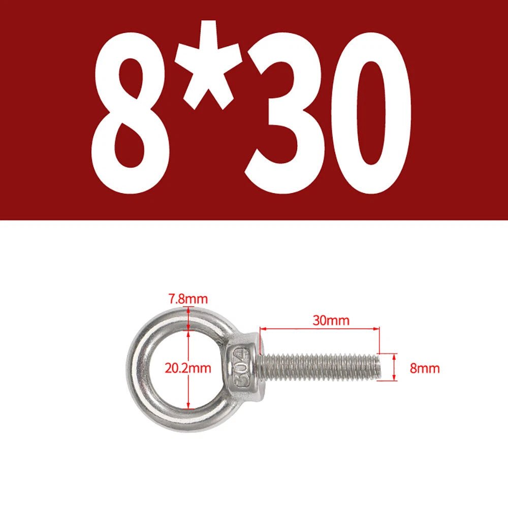 A2 Stainless Steel Lifting Eye Bolts DIN 580 — M3 M4 M5 M6 M8, 9mm–200mm - HomeDIYer