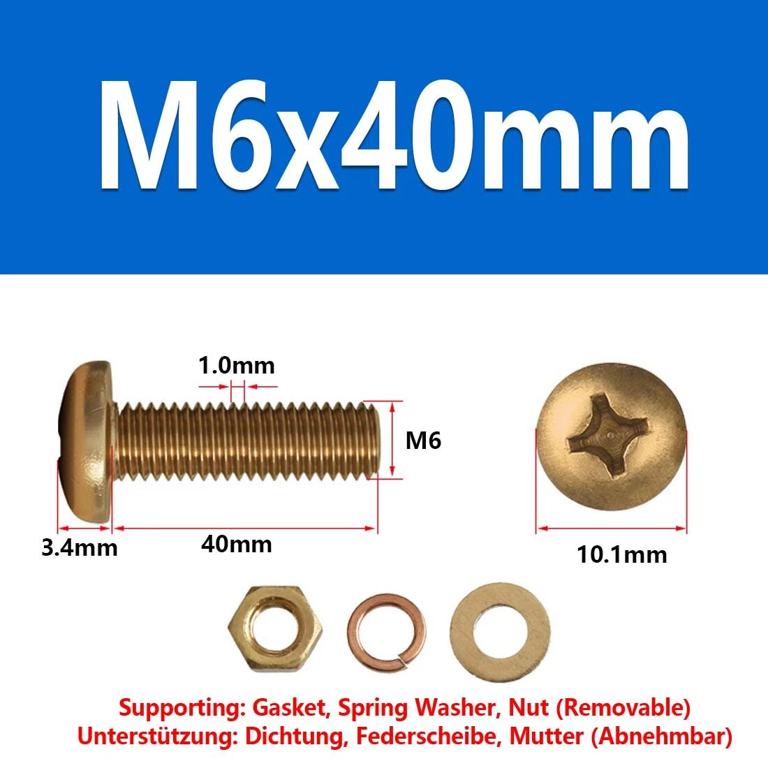 M3 M4 M5 M6 M8 Brass Phillips Pan Head Machine Screws with Hex Nuts & Washers