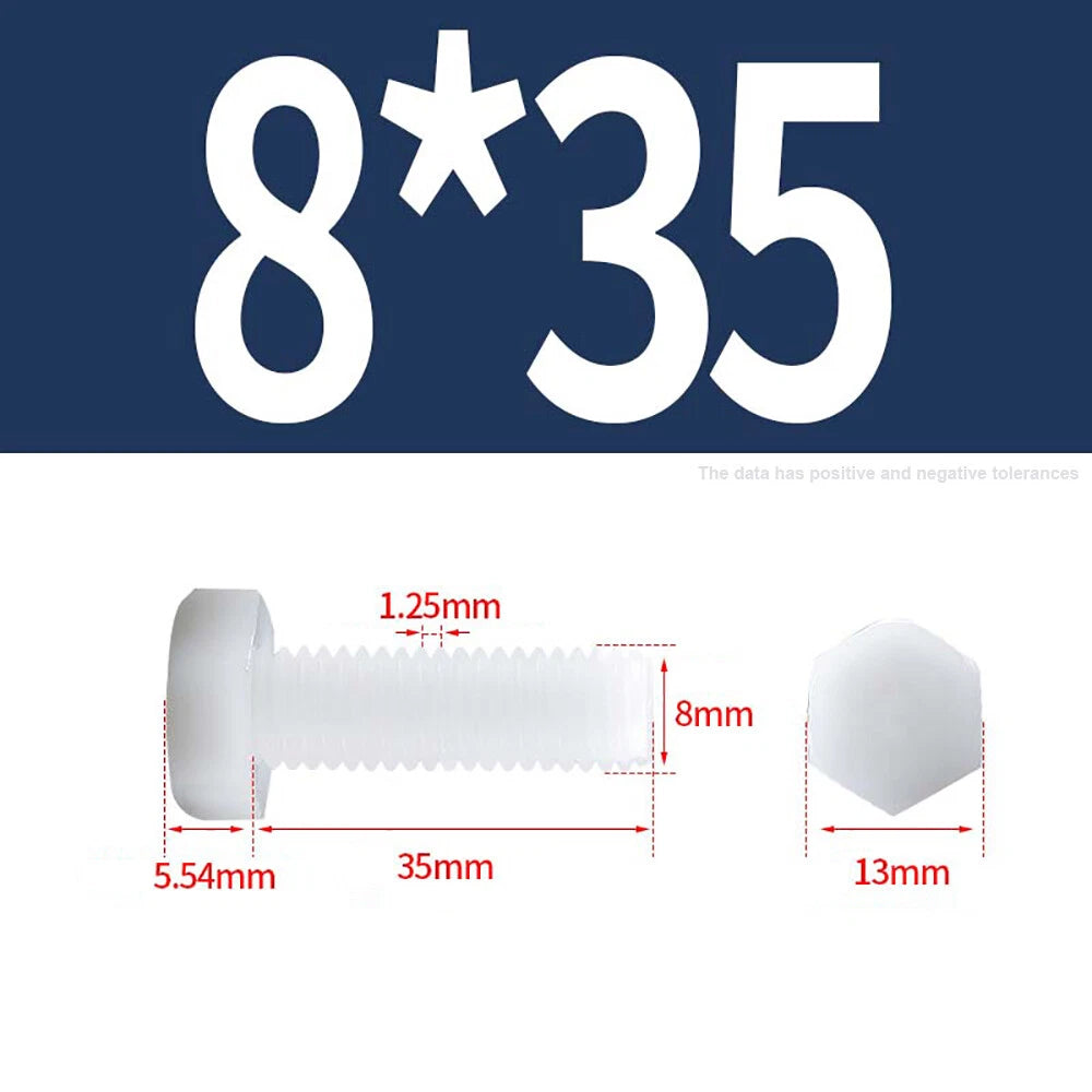 M3–M12 White Nylon Hex Bolts | Plastic Hexagon Head Machine Screws DIN 933