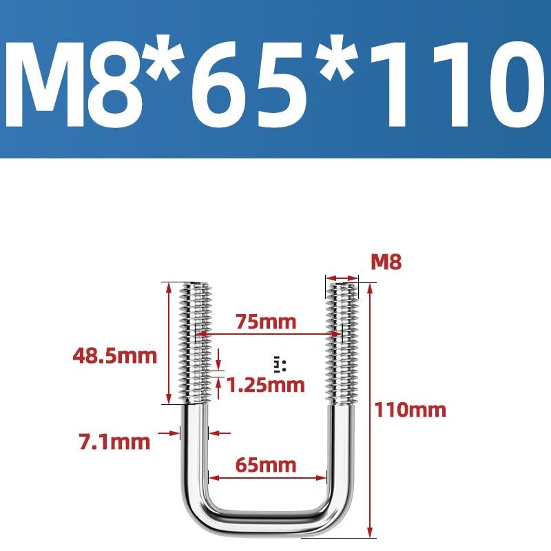 A2 304 Stainless Steel Square U - Bolt Clamp — M6 M8 M10 M12, Multiple Lengths - HomeDIYer