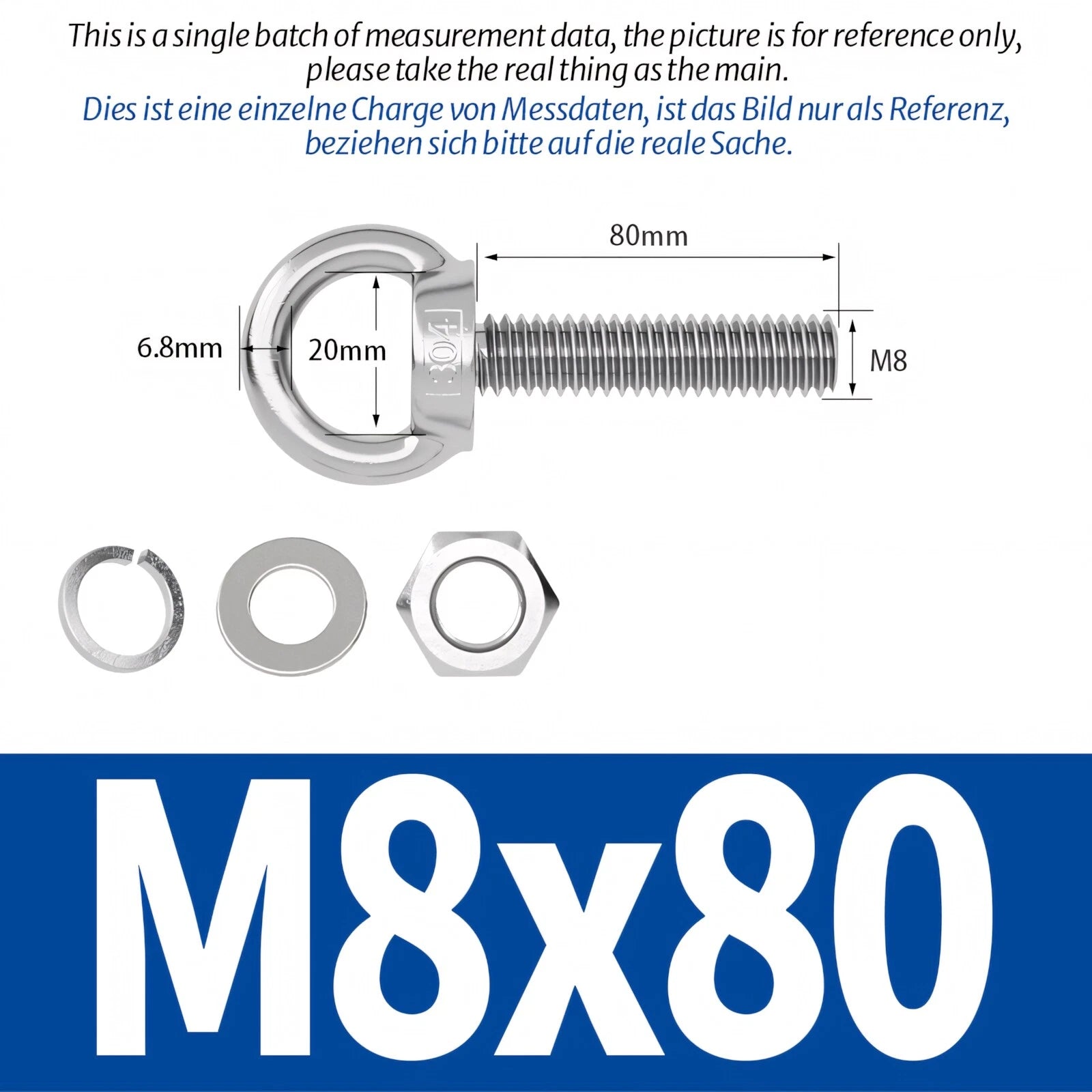 M3 M4 M5 - M20 Eye Bolts Kit Screws Nut Washer Long Boat Stainless Steel A2 304