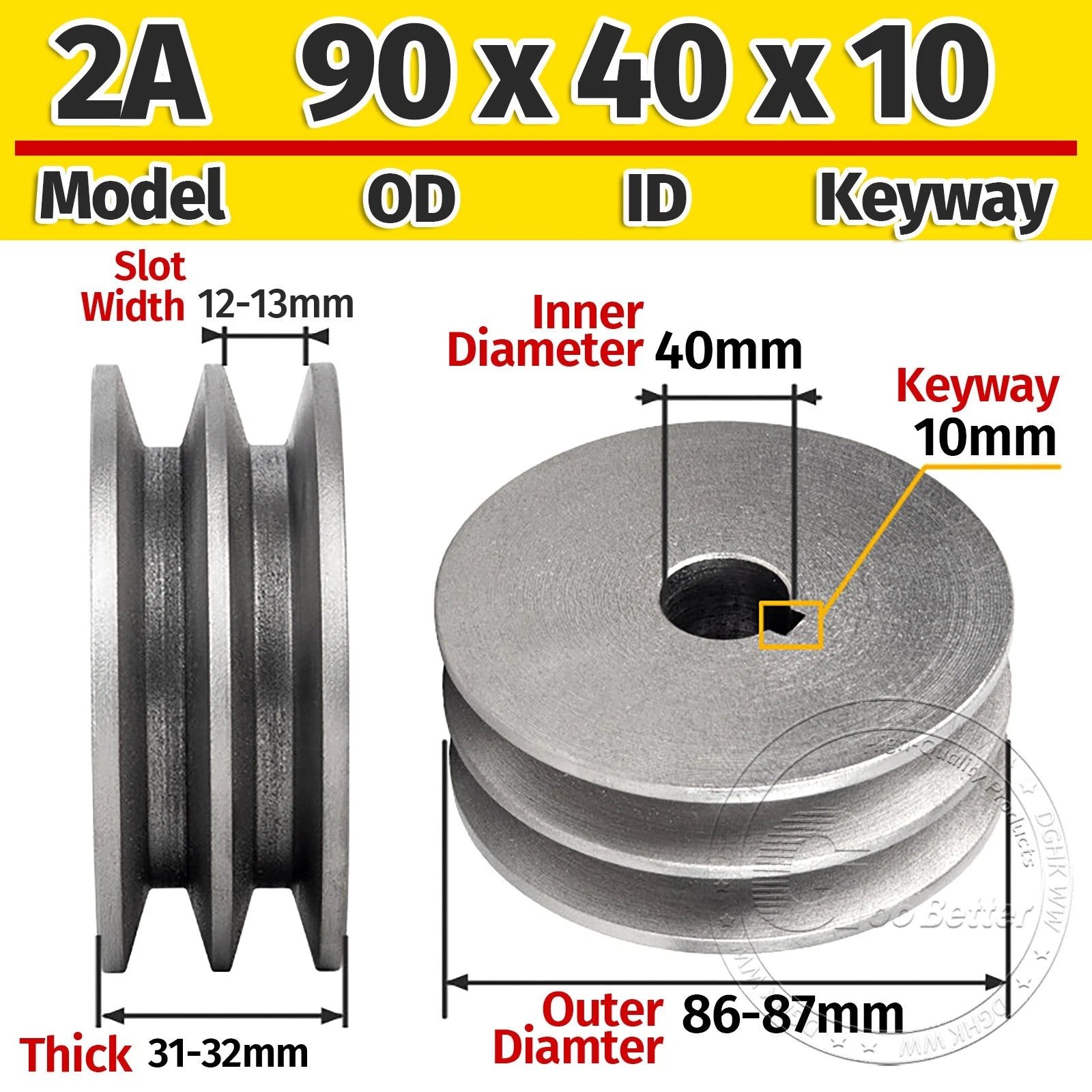 Cast Iron Drive Pulley Double Groove 2A Flat For A/V Belt Pulley OD 60mm-180mm