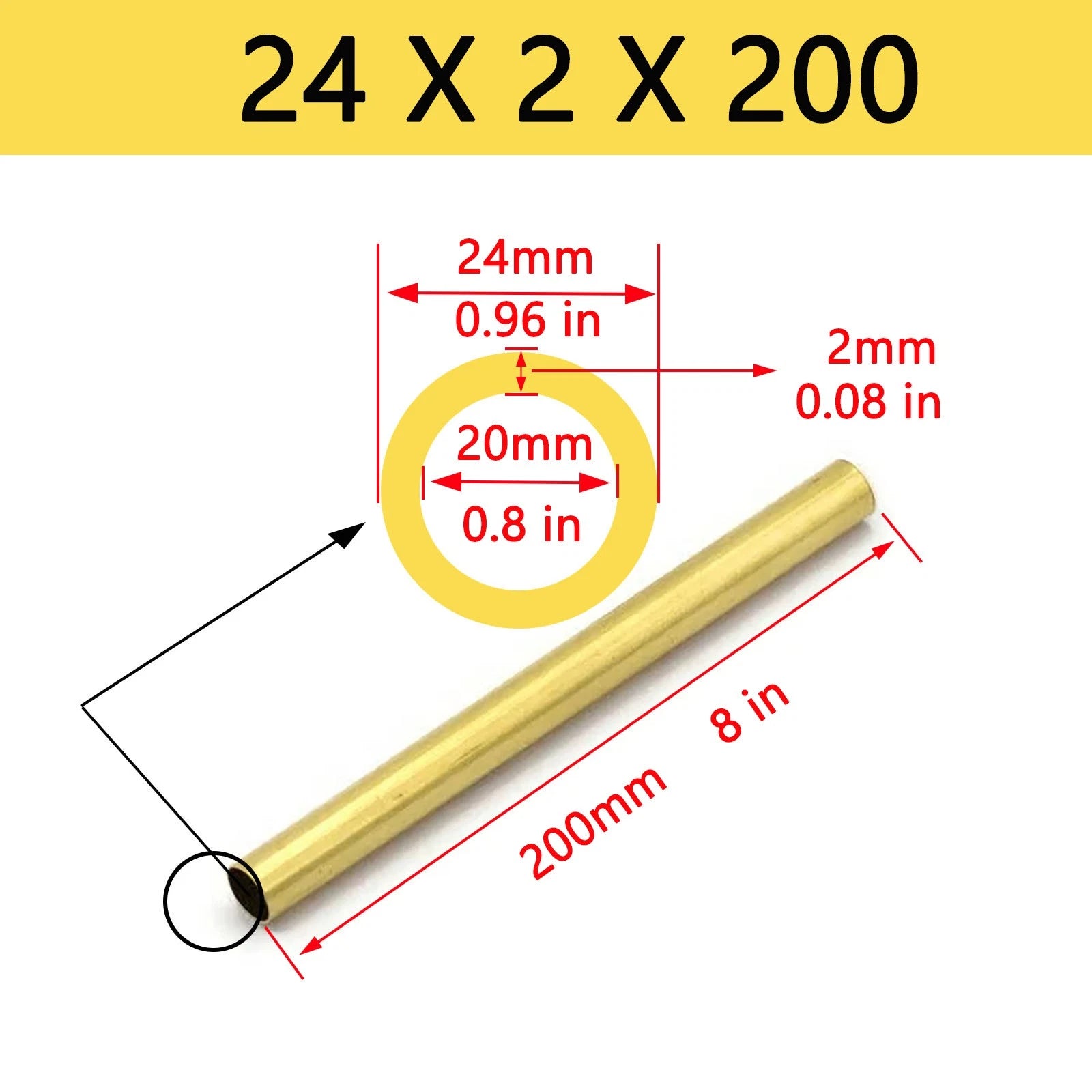 Brass Round Tube Pipe | OD 6–26mm | Wall 0.5–2mm | 200mm Length