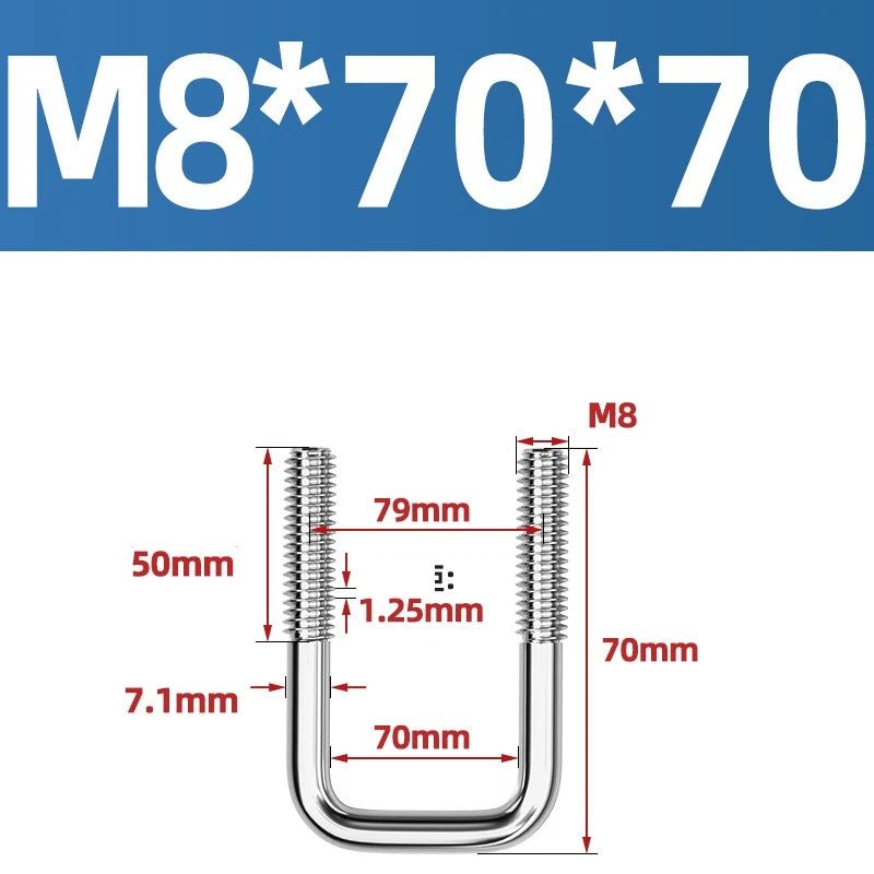 A2 304 Stainless Steel Square U - Bolt Clamp — M6 M8 M10 M12, Multiple Lengths - HomeDIYer