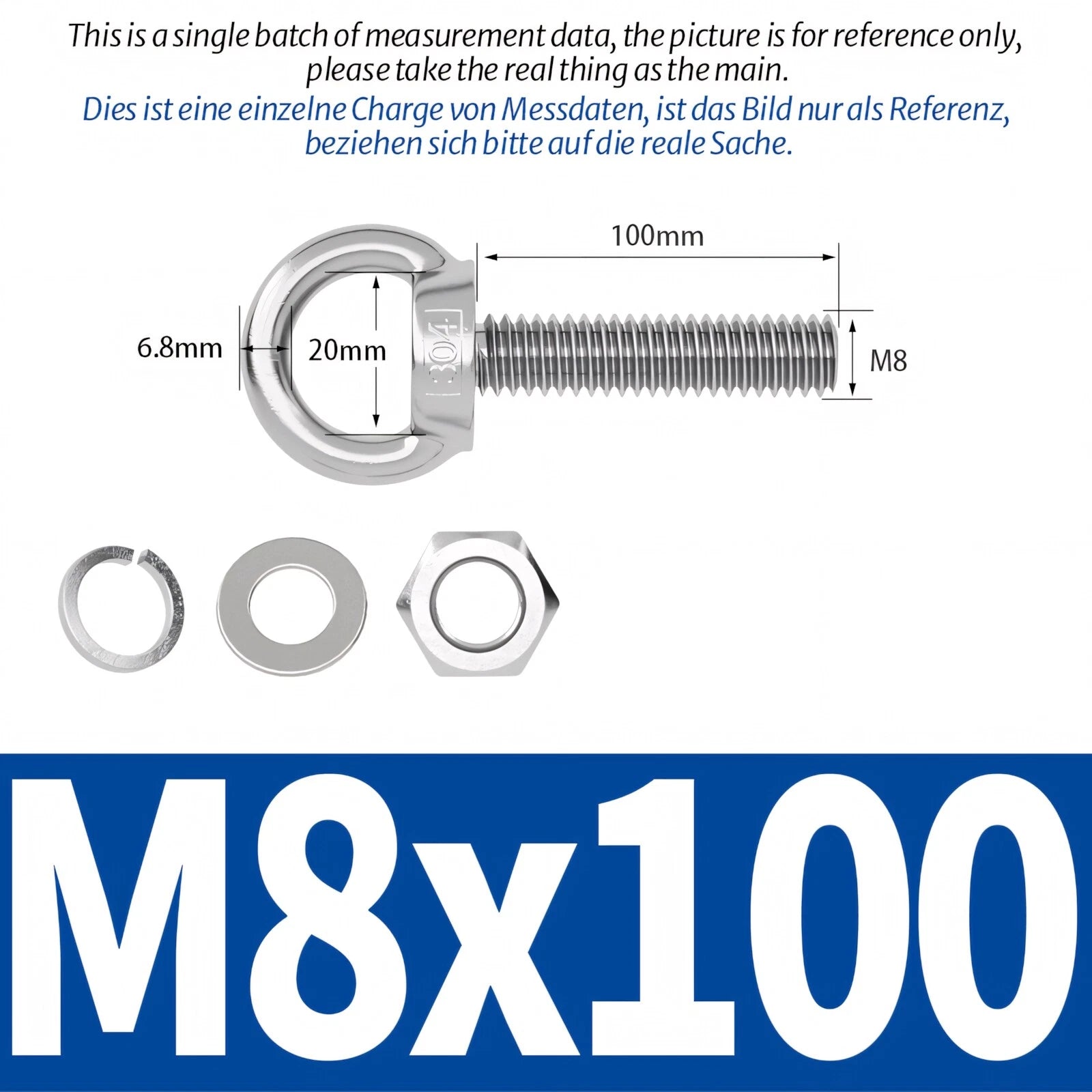 M3 M4 M5 - M20 Eye Bolts Kit Screws Nut Washer Long Boat Stainless Steel A2 304