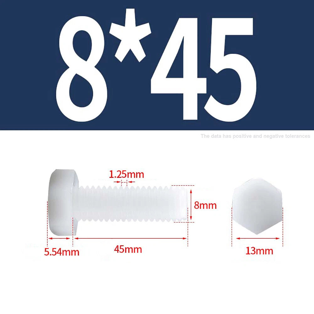 M3–M12 White Nylon Hex Bolts | Plastic Hexagon Head Machine Screws DIN 933