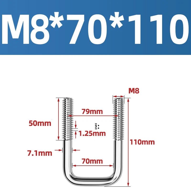 A2 304 Stainless Steel Square U - Bolt Clamp — M6 M8 M10 M12, Multiple Lengths - HomeDIYer