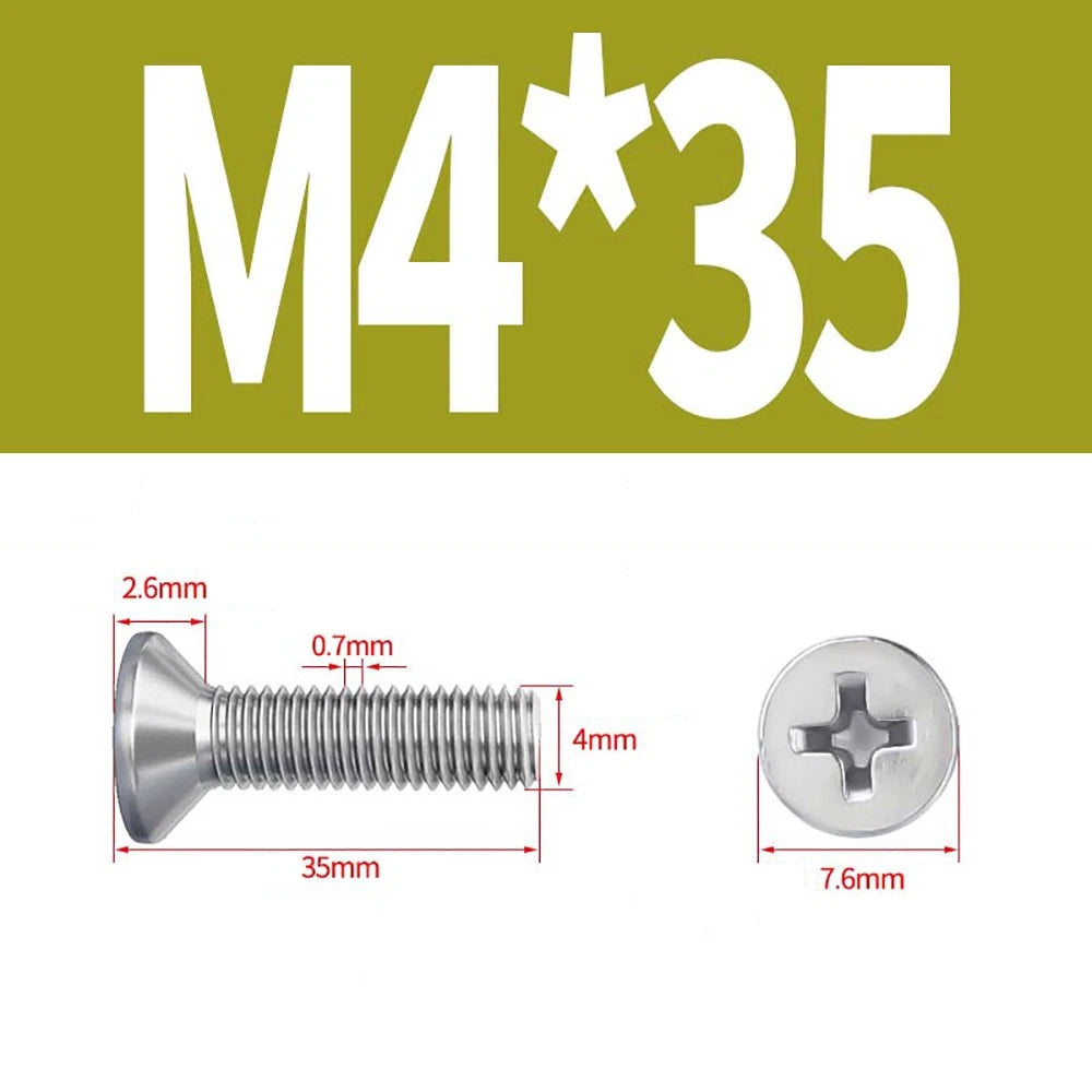 M2–M8 A4 Stainless Steel Phillips Countersunk Screws – Marine Grade, DIN 965, Fully Threaded (3–100mm)