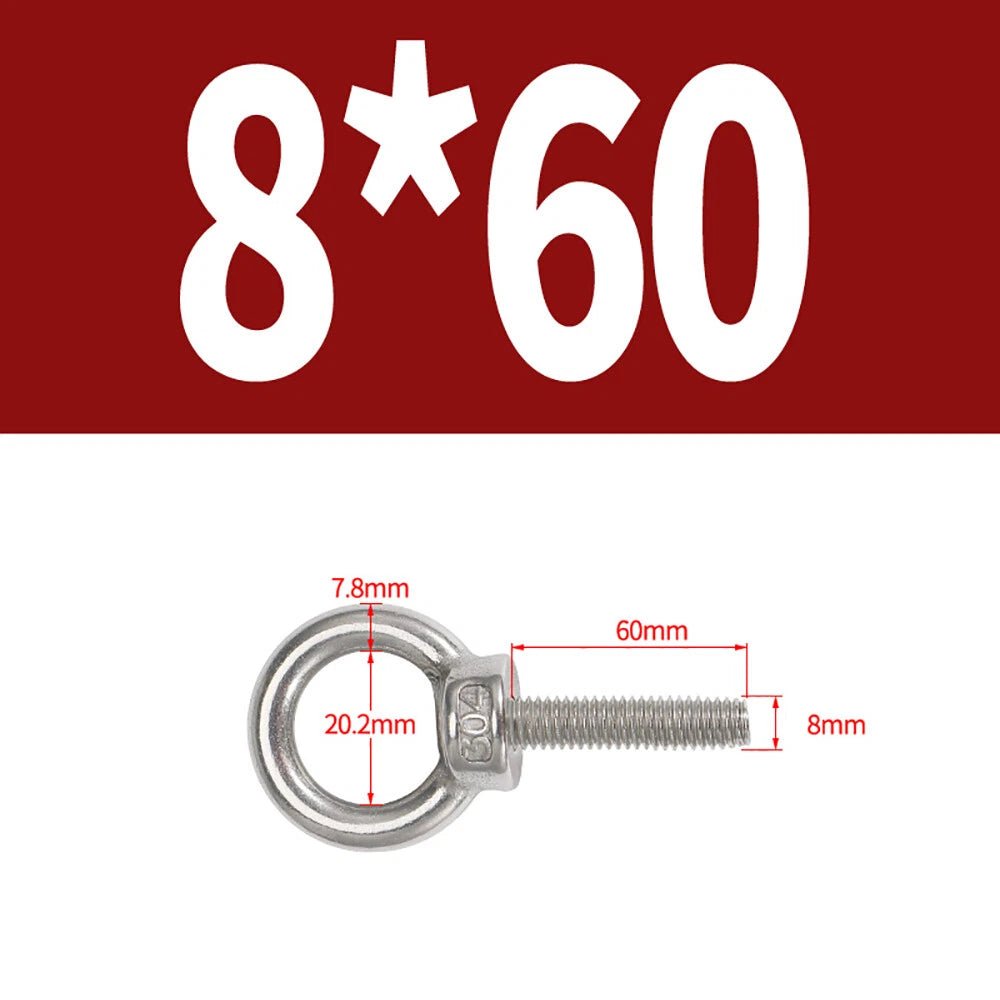 A2 Stainless Steel Lifting Eye Bolts DIN 580 — M3 M4 M5 M6 M8, 9mm–200mm - HomeDIYer