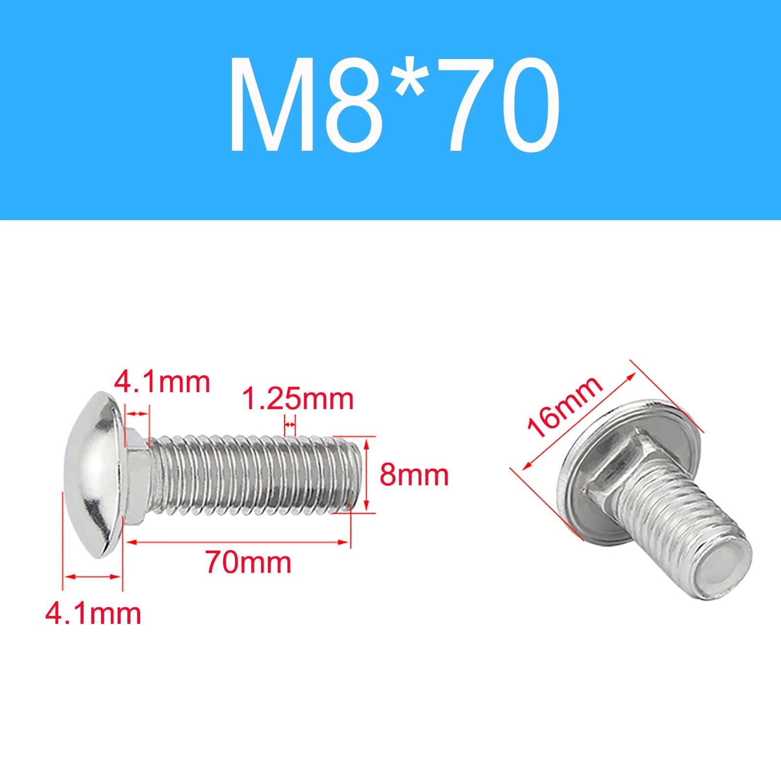 A2 Stainless Steel Carriage Bolts (Coach Bolts) — M3 M4 M5 M6 M8 M10 M12