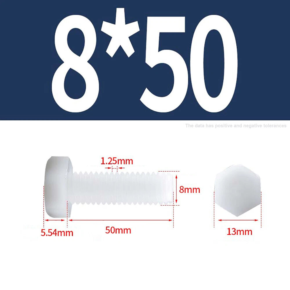M3–M12 White Nylon Hex Bolts | Plastic Hexagon Head Machine Screws DIN 933