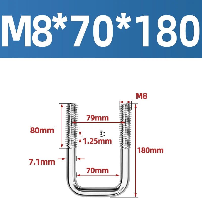 A2 304 Stainless Steel Square U - Bolt Clamp — M6 M8 M10 M12, Multiple Lengths - HomeDIYer