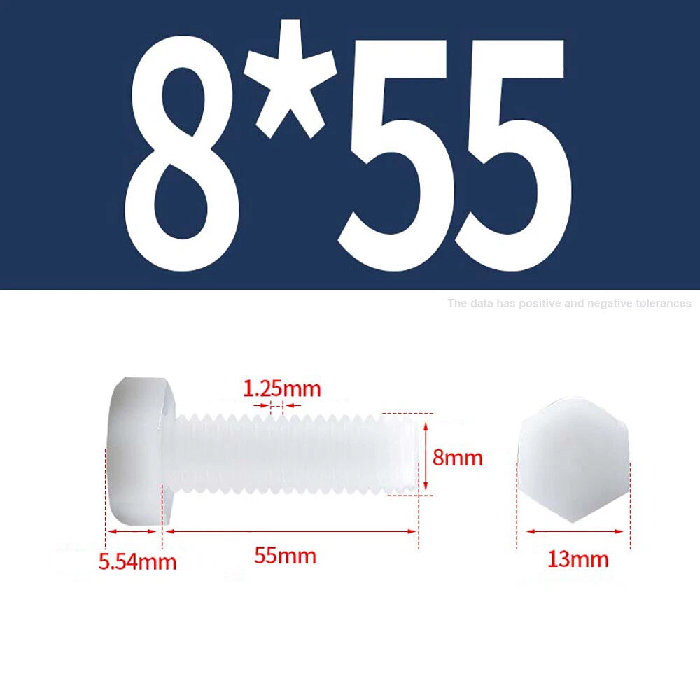M3–M12 White Nylon Hex Bolts | Plastic Hexagon Head Machine Screws DIN 933