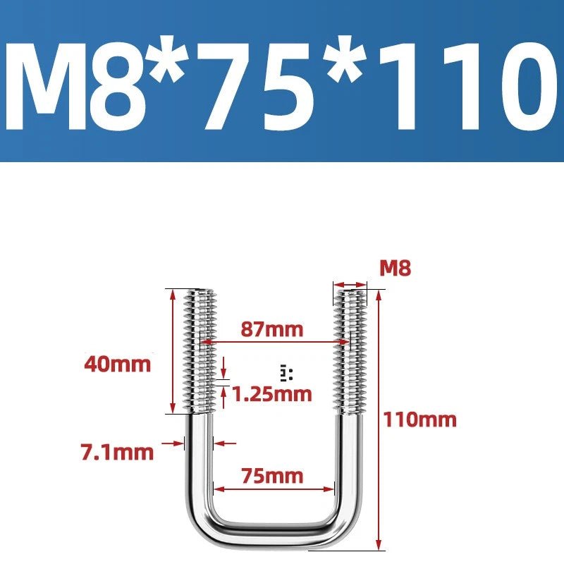 A2 304 Stainless Steel Square U - Bolt Clamp — M6 M8 M10 M12, Multiple Lengths - HomeDIYer