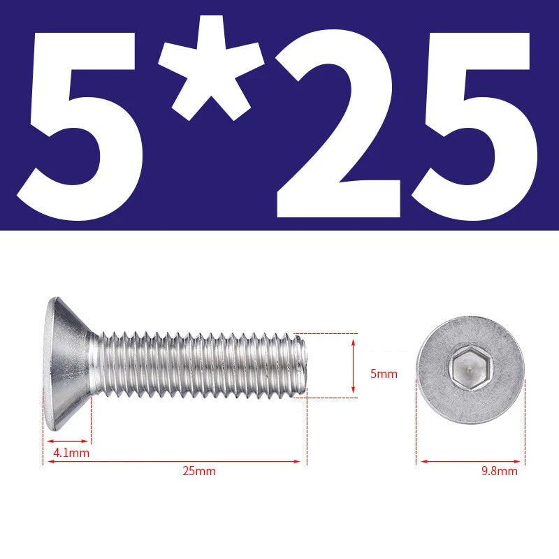 Allen Countersunk Head Screws V4A Steel Hexagon Socket Flat Head Machine Screw