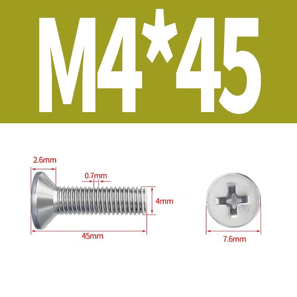 M2–M8 A4 Stainless Steel Phillips Countersunk Screws – Marine Grade, DIN 965, Fully Threaded (3–100mm)
