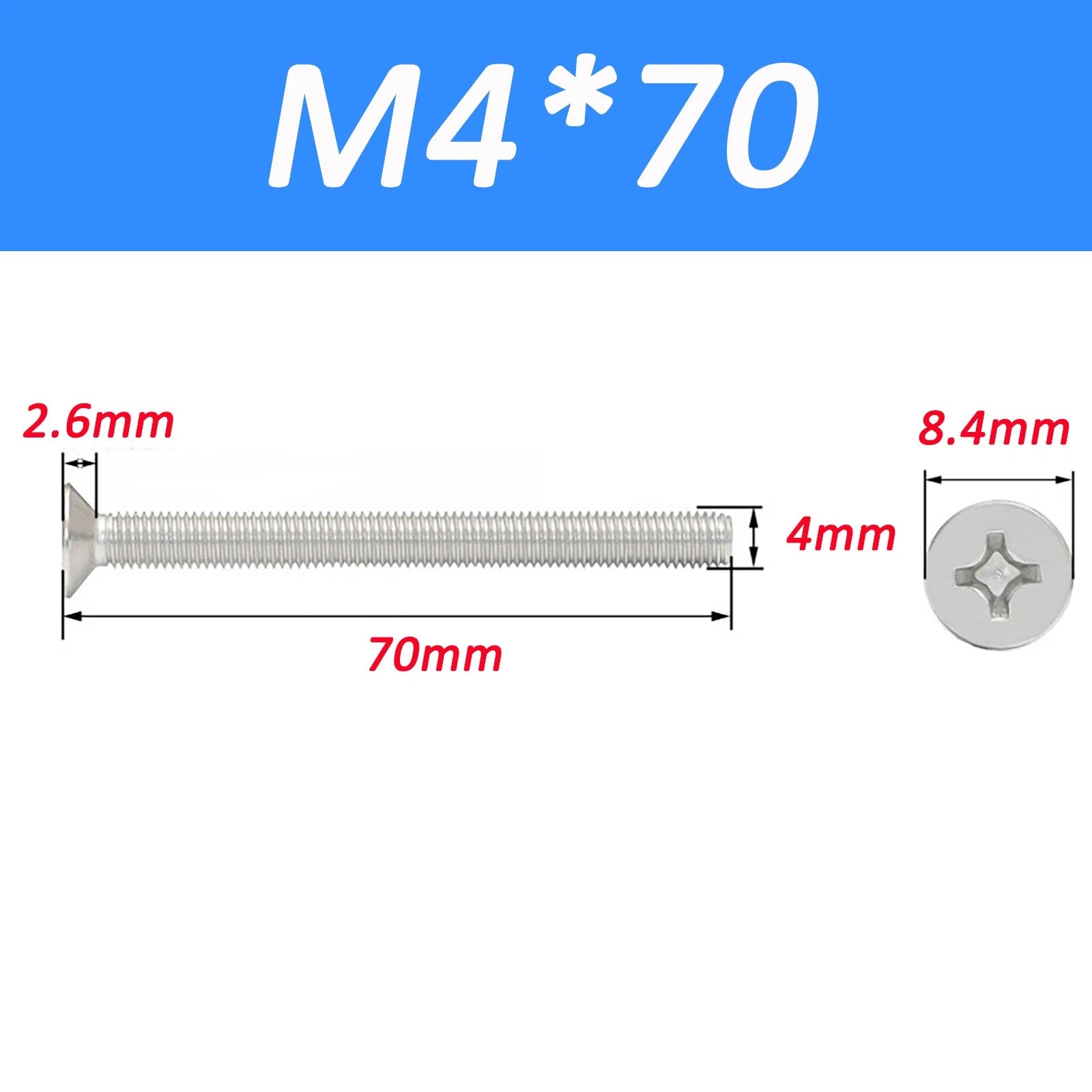 A2 Stainless Steel Countersunk Phillips Machine Screws DIN 965 — Extra Long M2–M12