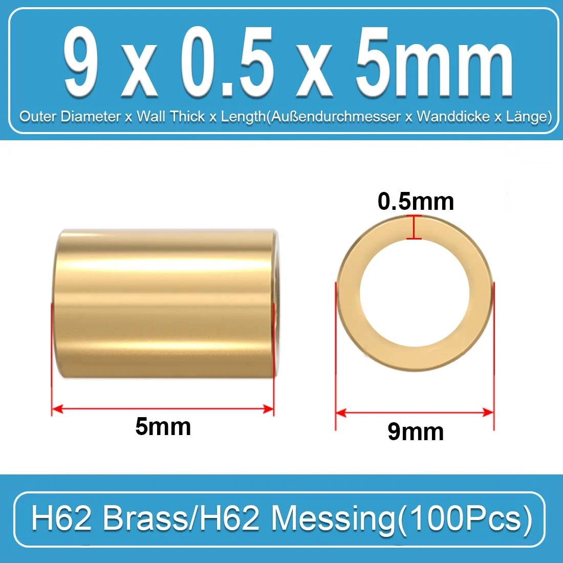 Brass Round Tube Pipe Hollow Spacers Standoff Bush Wall Thickn 0.5mm Many Sizes