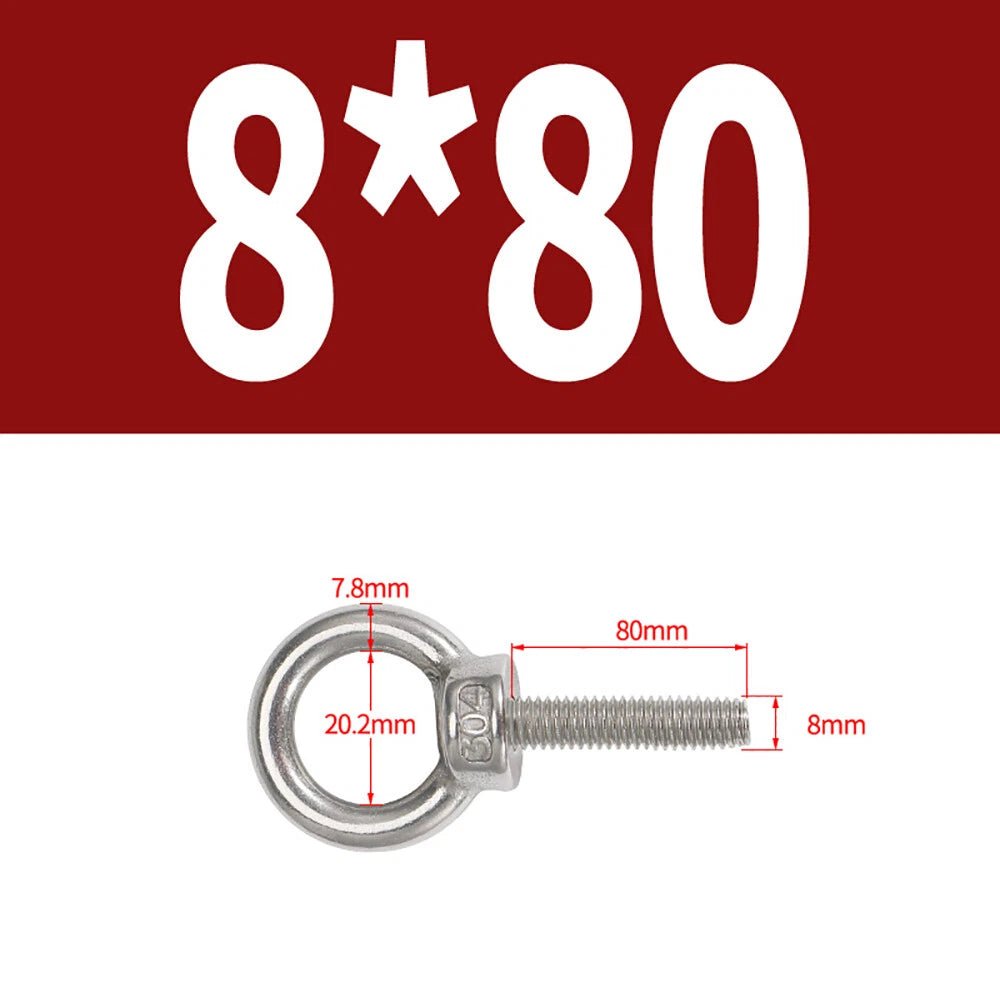 A2 Stainless Steel Lifting Eye Bolts DIN 580 — M3 M4 M5 M6 M8, 9mm–200mm - HomeDIYer