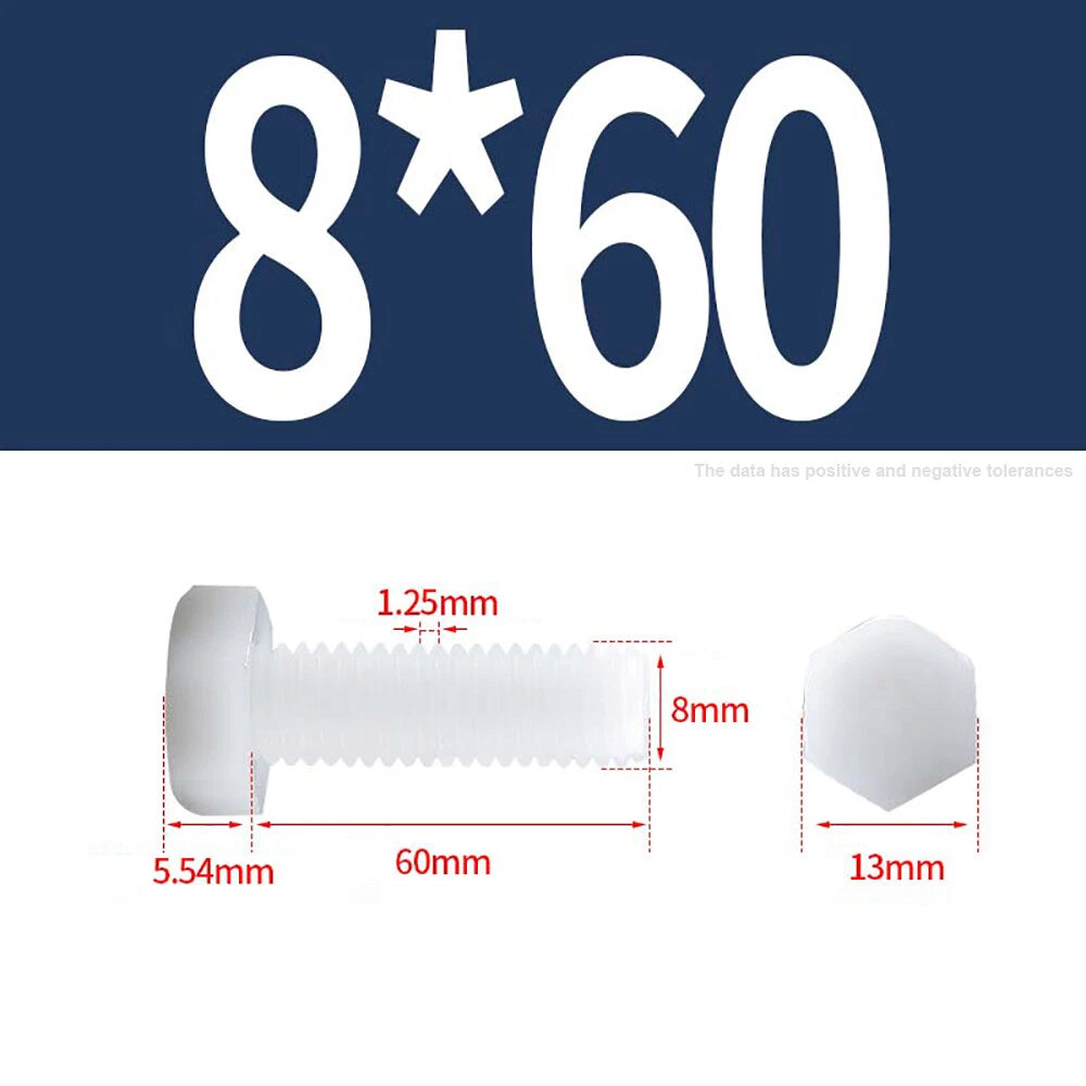 M3–M12 White Nylon Hex Bolts | Plastic Hexagon Head Machine Screws DIN 933