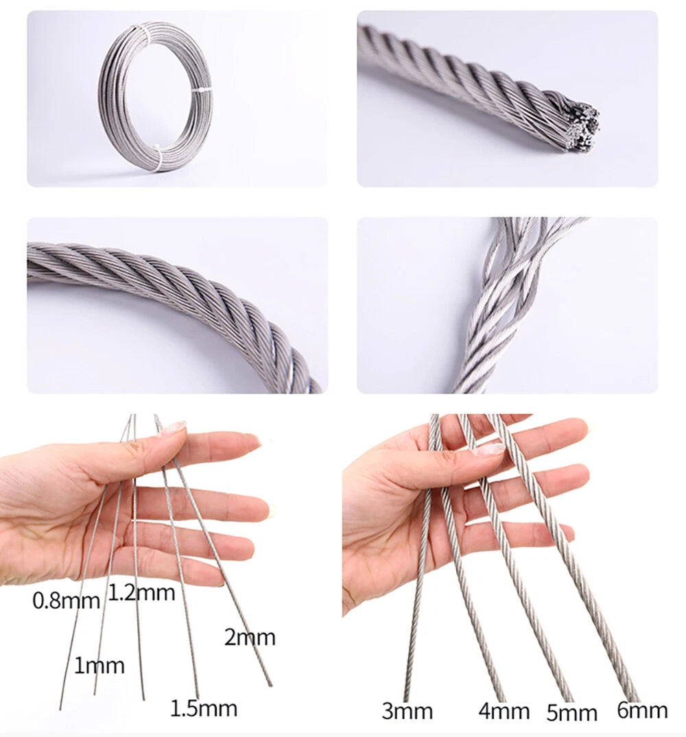 1mm 2mm 3mm 4mm To 12mm  316 Stainless Steel Steel Wire Rope Lifting Metal Cable