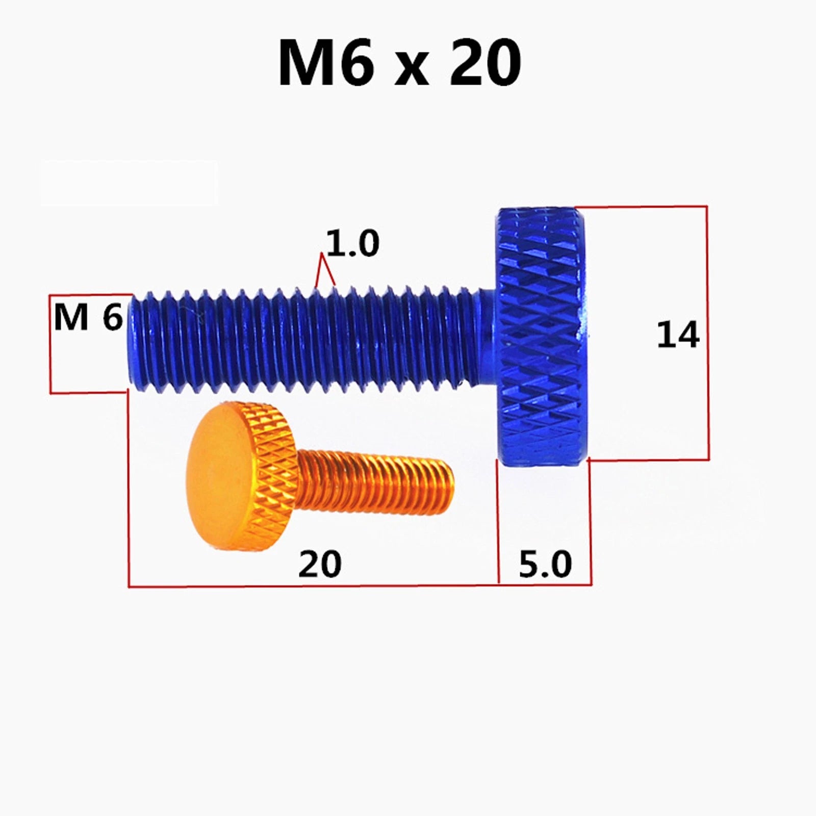 M6x20mm Knurled Thumb Screws Aluminum Alloy DIY Hand Tighten Grip Knob Bolts