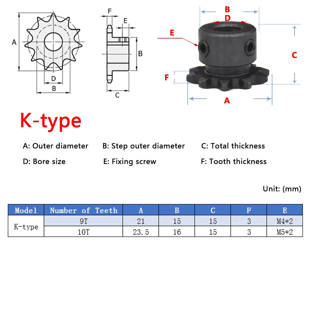 Simplex Sprocket Wheel for #25 (04C) Roller Chain, 9-40T, Pitch 1/4" Bore 6-20mm