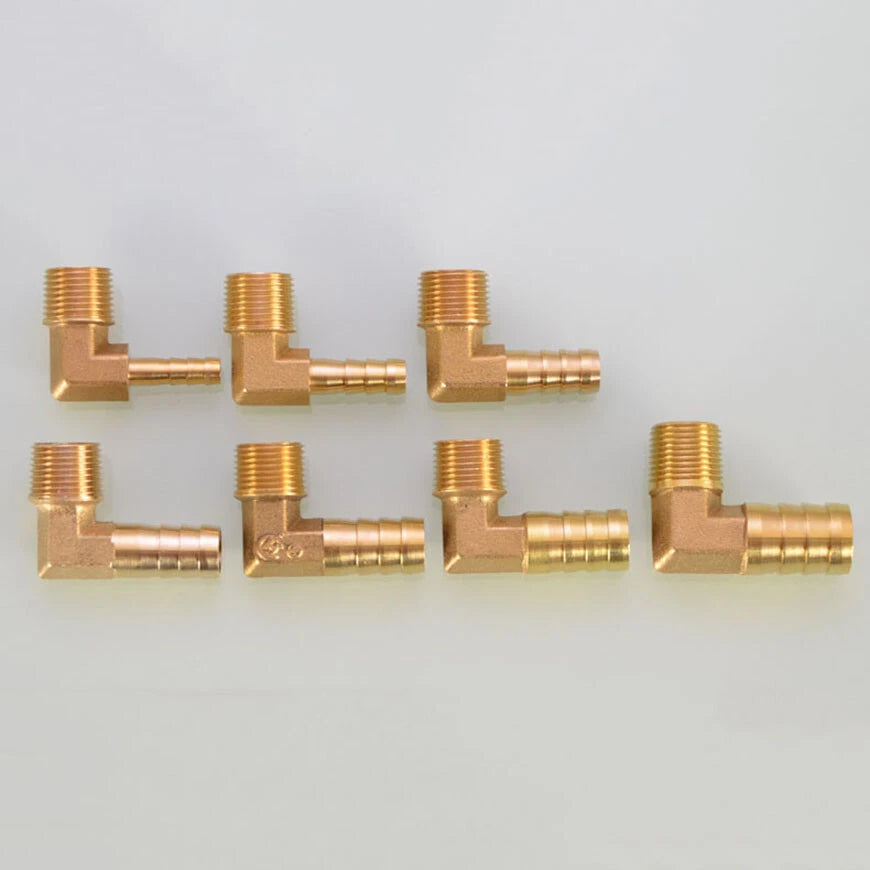 Brass BSP Male Elbow Barb Hose Tail Fittings — 1/8" to 3/4" × 6mm–25mm