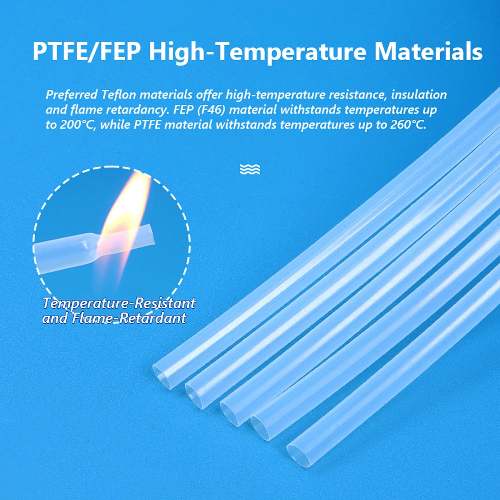 PTFE 4:1 Heat Shrink Tubing 260°C High Temp — 0.5mm to 40mm