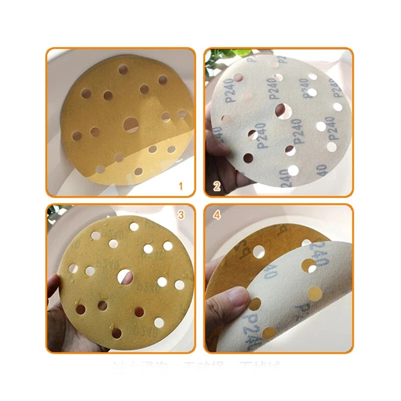6" 150mm 15 Hole Yellow Sandpaper Wet And Dry Sanding Discs Pads 40-1000 Grit