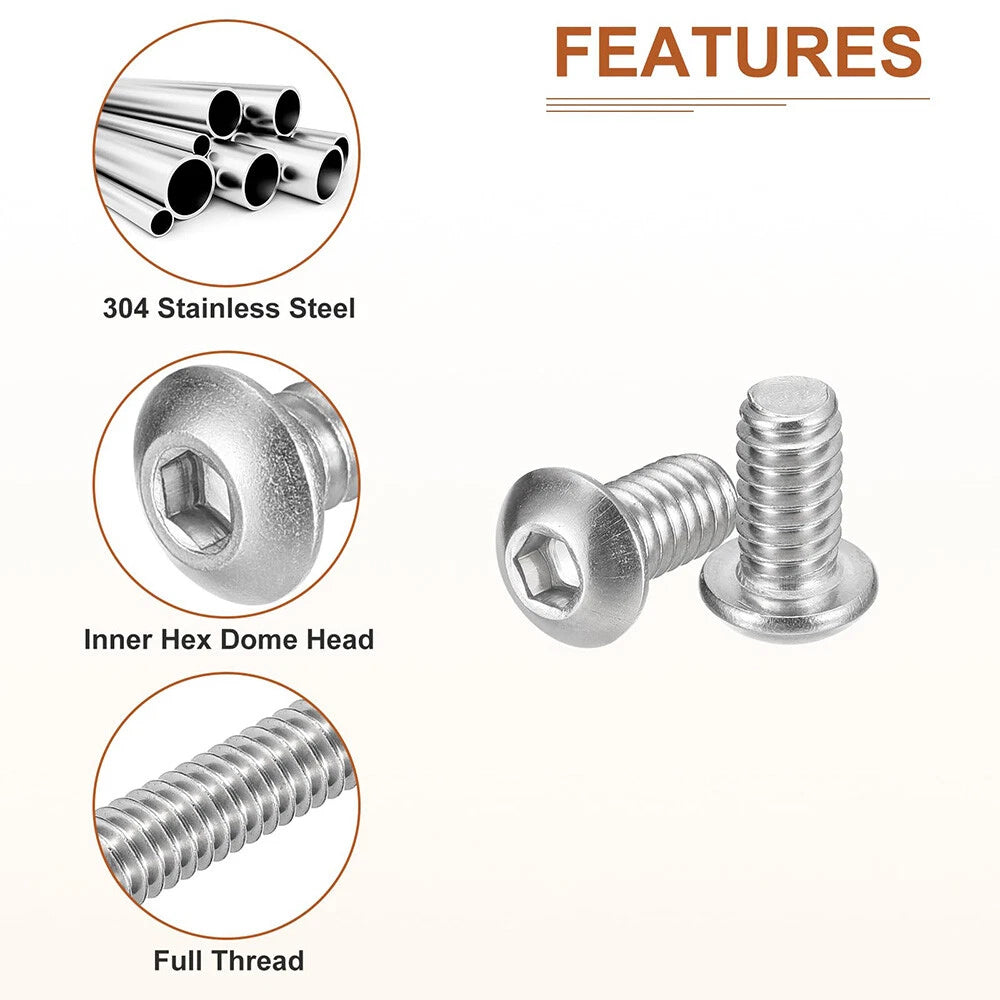 M2.5-M6 Button Head Socket Cap Screws Metric Allen Bolts - 100 Pack