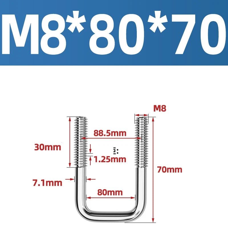 A2 304 Stainless Steel Square U - Bolt Clamp — M6 M8 M10 M12, Multiple Lengths - HomeDIYer