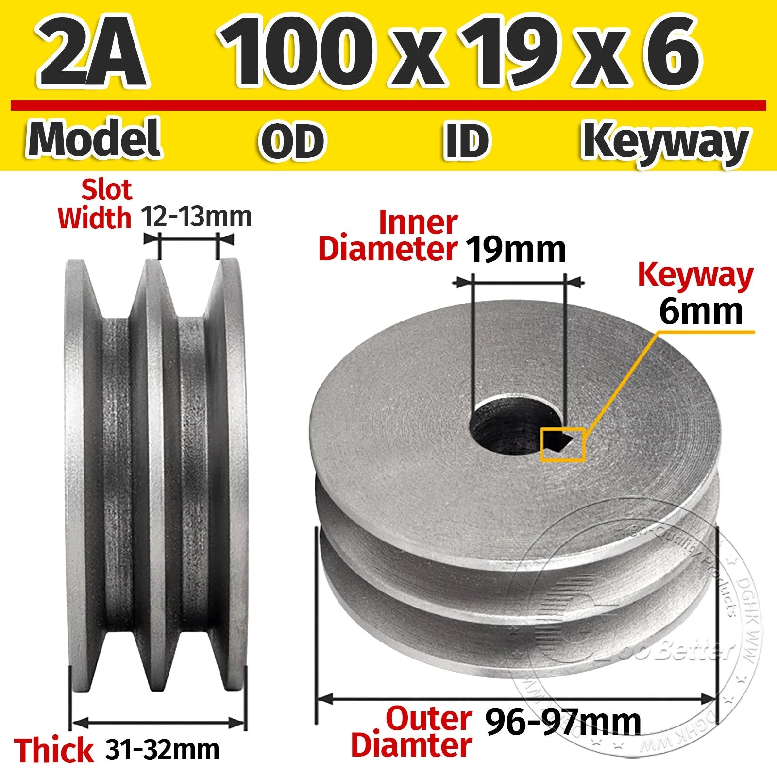 Cast Iron Drive Pulley Double Groove 2A Flat For A/V Belt Pulley OD 60mm-180mm