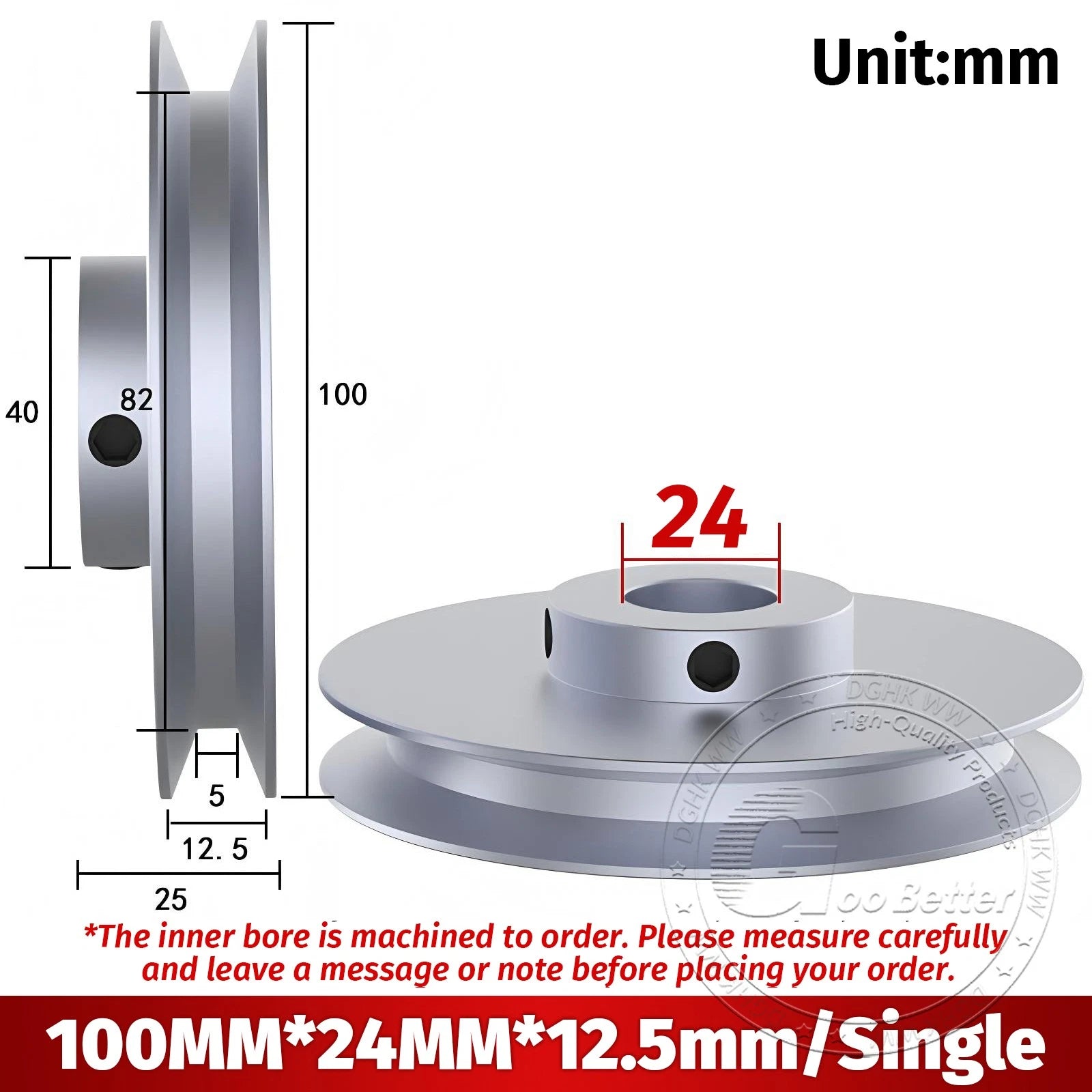 V-Groove Aluminum Drive Pulley For V-Belt Pulleys Groove 12.5mm OD 40mm-150mm