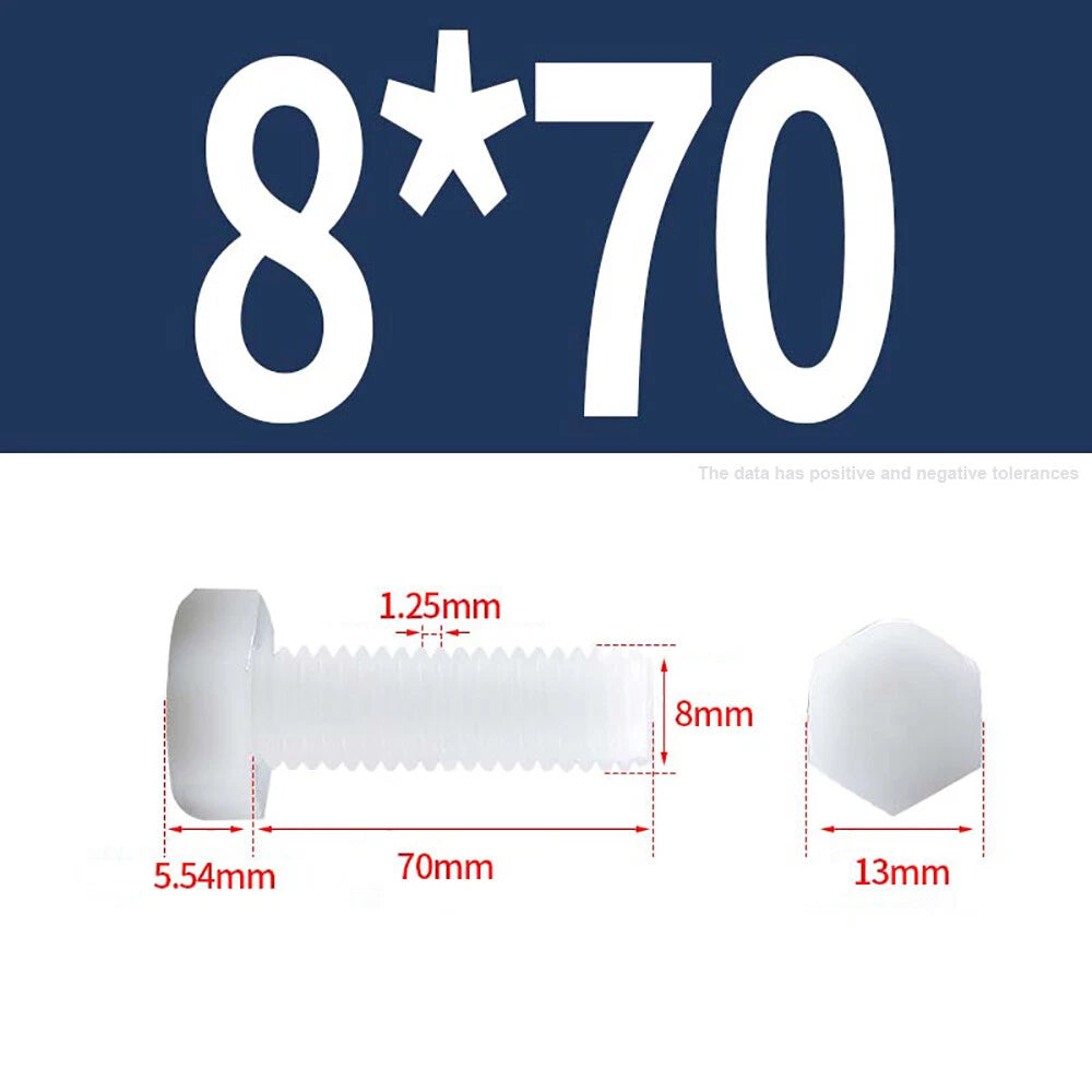 M3–M12 White Nylon Hex Bolts | Plastic Hexagon Head Machine Screws DIN 933