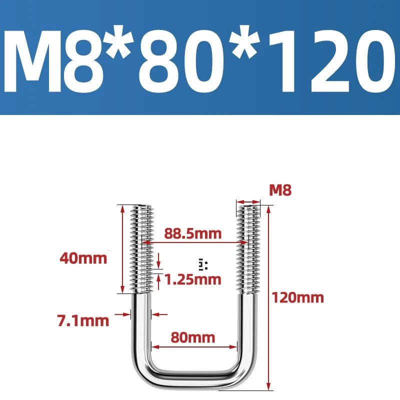 A2 304 Stainless Steel Square U - Bolt Clamp — M6 M8 M10 M12, Multiple Lengths - HomeDIYer