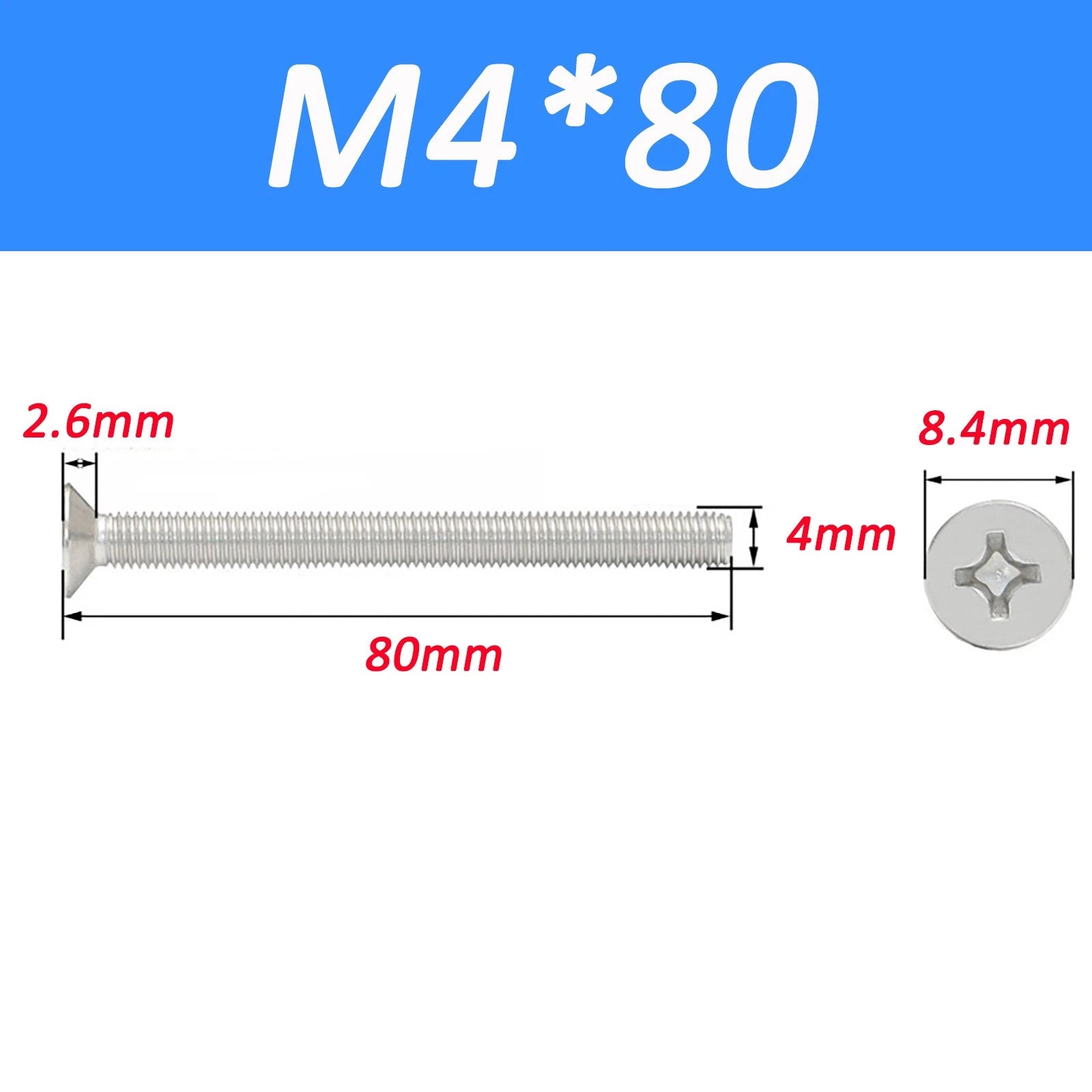 A2 Stainless Steel Countersunk Phillips Machine Screws DIN 965 — Extra Long M2–M12